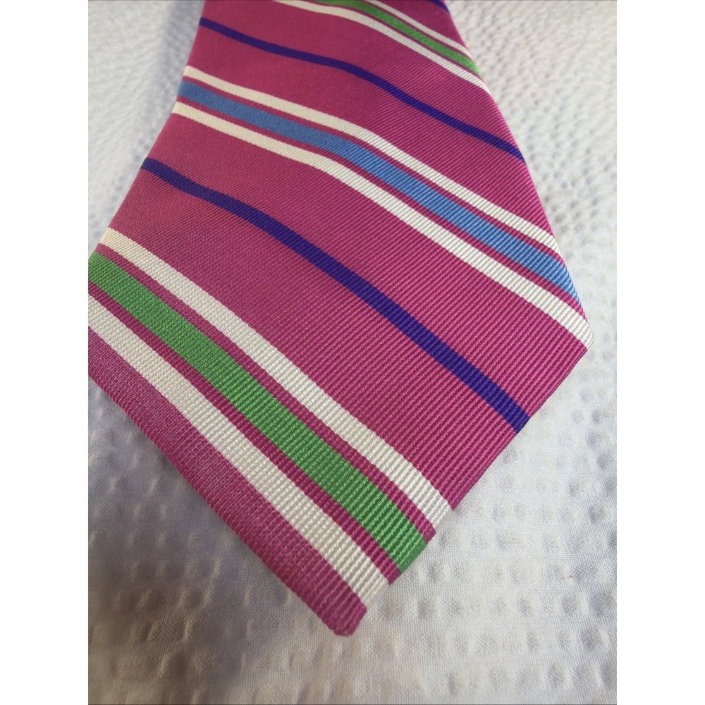 Polo Ralph Lauren Pink/Navy/White/Green Striped Woven Silk Tie Preppy Classic